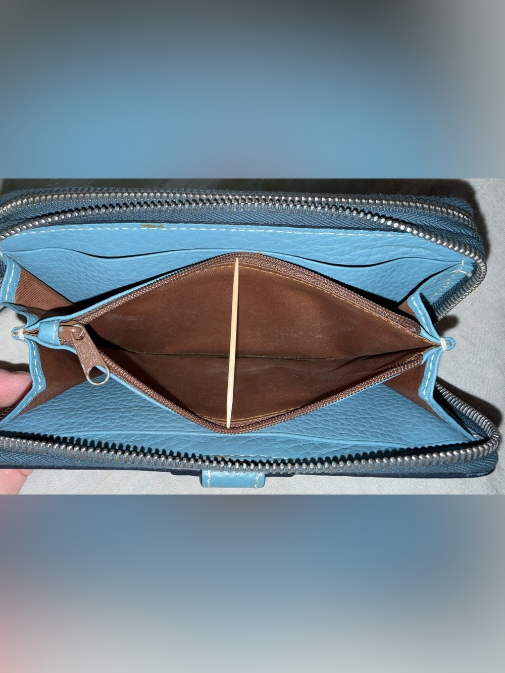 Dooney & Bourke Greyish Blue Zip-Around Leather Wallet - Picture 14 of 16